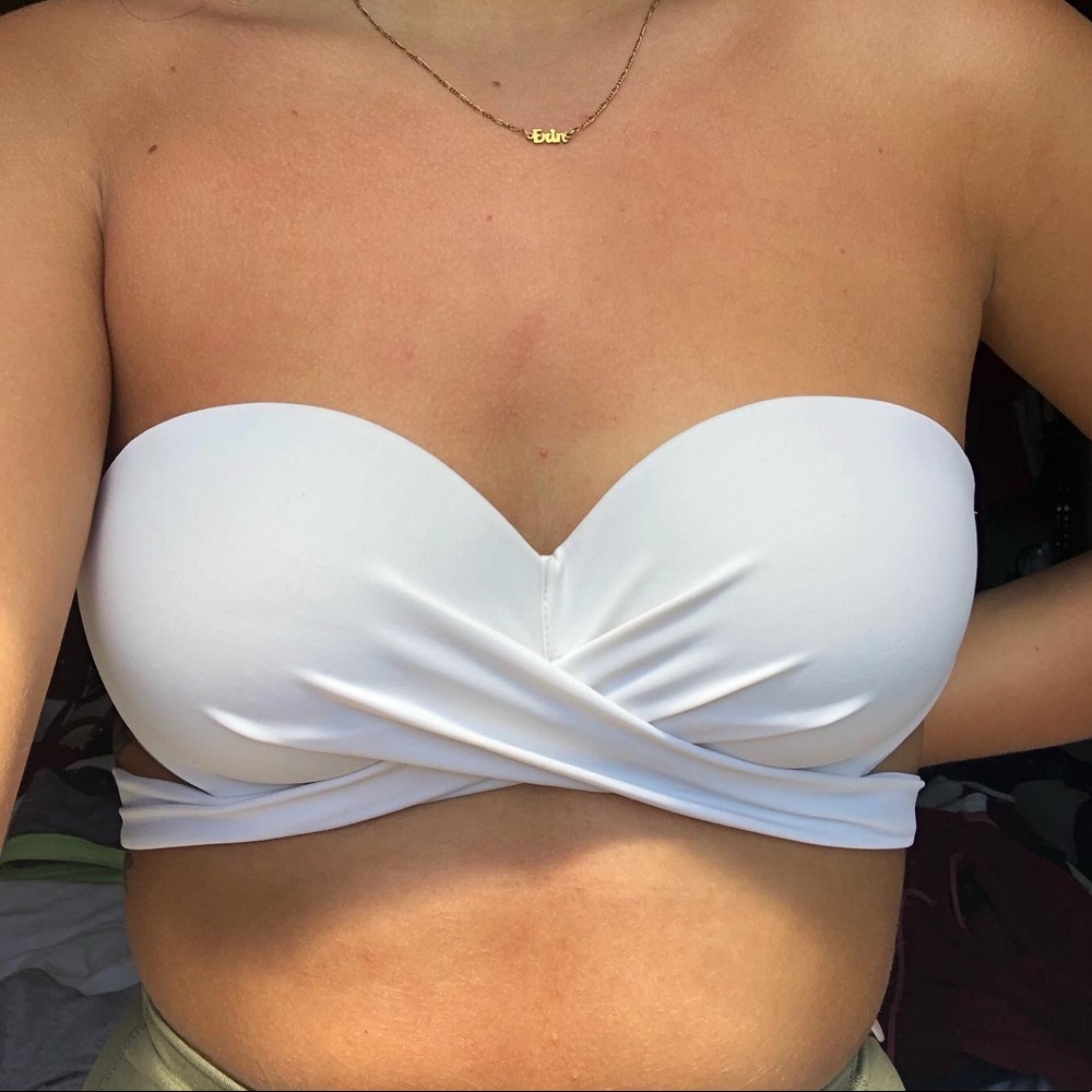 White strapless PINK bikini top